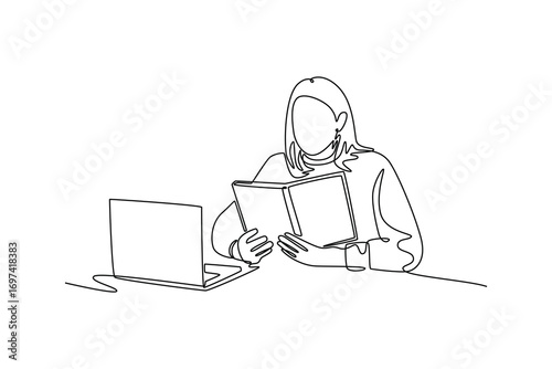 Study online or webinar concept. Single line draw design. Vector graphic illustration
