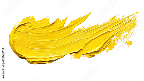 Fototapeta Naklejka Na Ścianę i Meble -  Vivid brushstroke of yellow paint against a solid transparent background abstract art design