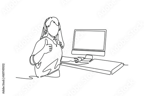 Study online or webinar concept. Single line draw design. Vector graphic illustration