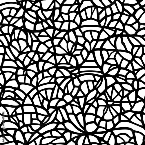 This is a seamless, abstract black-and-white pattern reminiscent of stained glass or organic textures. Its intricate, interconnected lines create a complex visual tapestry, perfect for backgrounds.