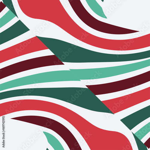 Festive Waves Of Red Teal And Burgundy Create A Playful Christmas Pattern Design