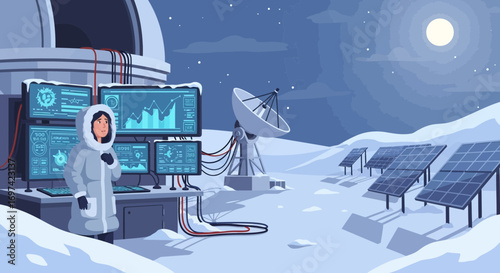 Astronomy research facility in arctic environment conducting scientific exploration and data