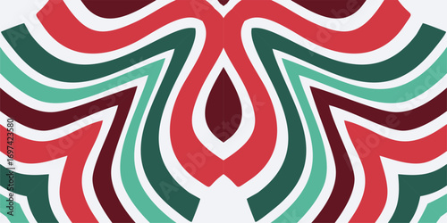 A festive geometric pattern in traditional Christmas colors creating a dynamic and celebratory visual.