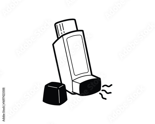 Asthma Inhaler Black and White Illustration Medicine Treatment Vector Illustration