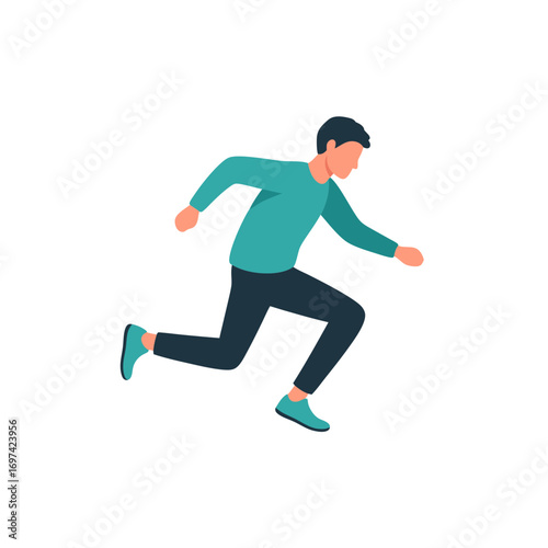 A funny runner vector illustration of a man in motion running quickly with a carefree expression in a minimalist style