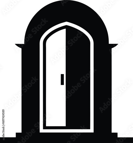 Vector illustration of a black and white arched doorway