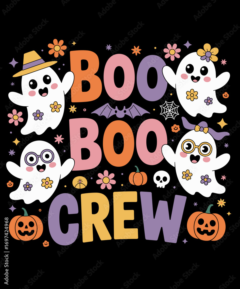 Fototapeta premium Retro Groovy Halloween Boo Crew Nurse Funny Ghost Lover