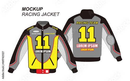 mockup template grey and black racing jacket