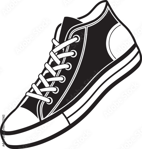 Black and white high-top sneaker illustration