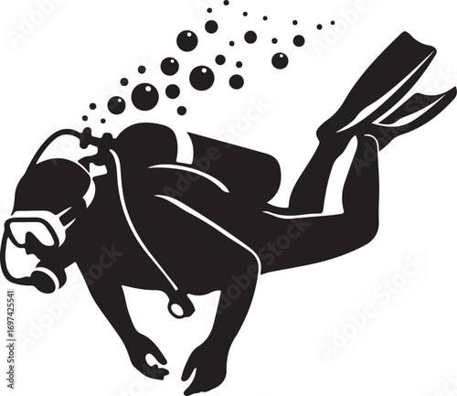 Scuba Diver with Bubbles Icon Underwater Diving Graphic