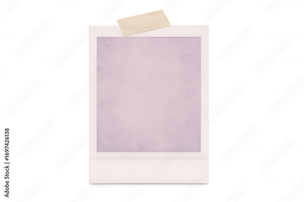Fototapeta premium Old faded instant photo print with sticky tape fixed on a transparent background, creating a vintage and nostalgic effect