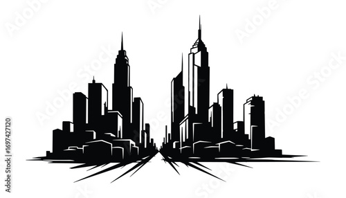 Black Skyline Silhouette Cityscape Architecture Buildings Skyscrapers Vector Illustration