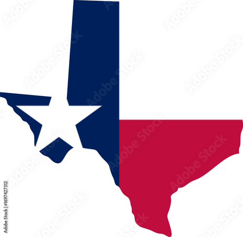 Texas flag map. Texas USA flag map vector. Texas flag map standard color