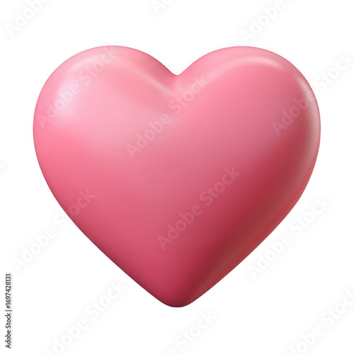 A smooth, glossy pink heart shape, isolated on a clean transparent background, symbolizing love and affection
