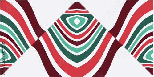 A festive abstract pattern with swirling lines in classic Christmas colors. Festive swirls with red green and white hues evoking holiday spirit.