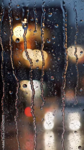 footage vertical video, Close-up of rain dripping on glass