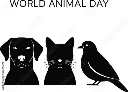 World animal day with dog, cat and bird silhouettes to celebrate animals day 