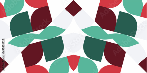 A visually striking geometric pattern with a festive color palette reminiscent of Christmas celebrations and holiday cheer.