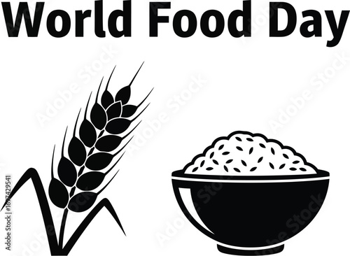 Silhouette of wheat and rice bowl for world food day food security and agriculture concept