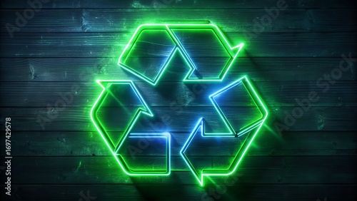 A Futuristic Recycling Symbol Glowing With Green Neon