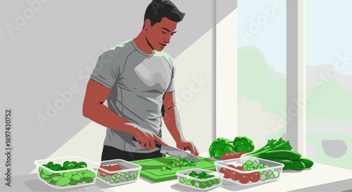 Healthy Lifestyle Man Preparing Nutritious Vegetables at Home
