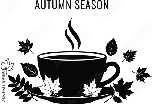 Illustration of a cup of coffee with autumn leaves for autumn season