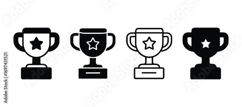 Four Trophy Cup Icons with Star Vector Illustration