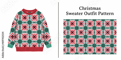 Festive holiday sweater outfit pattern inspired by traditional Christmas motifs.
