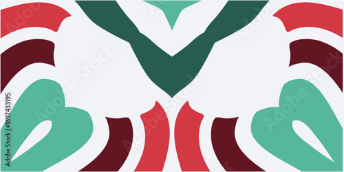 Abstract Christmas design with swirling shapes and festive colors creating a winter wonderland.