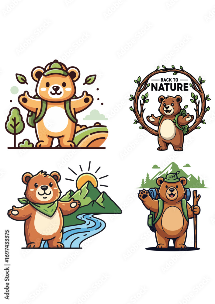 Fototapeta premium Adventure Bear Mascot Logo Set