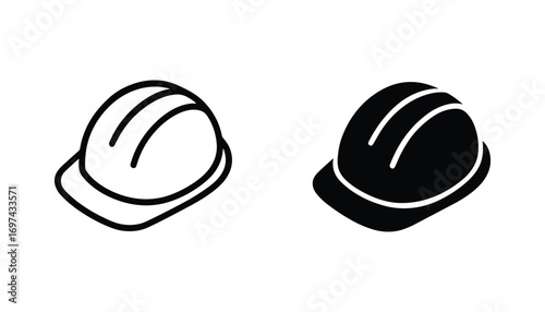 Hard Hats Icon Set in Line and Solid Style, Construction Helmet Vector Illustration