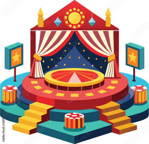 Vector illustration of a colorful circus stage