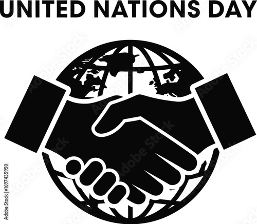 United nations day with handshake and world globe, a symbol of international cooperation and peace