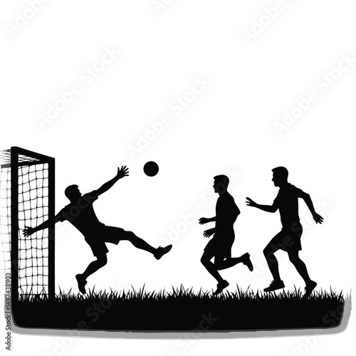 Goalkeeper Saves Shot From Soccer Players Silhouette Keywords: soccer, football, game, sport