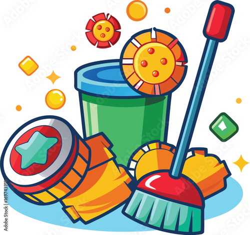 Set of colorful cleaning supplies vector