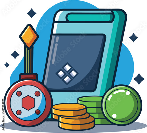Vector illustration of mobile phone with gaming elements