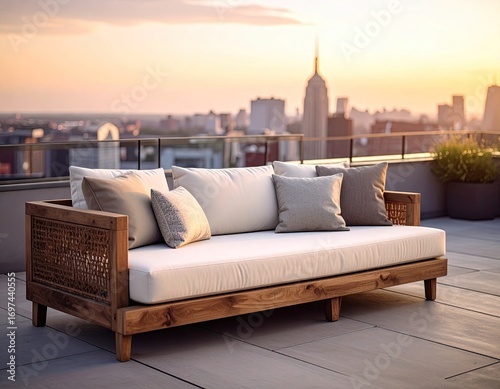 Friends Enjoying Rooftop Movie Night at Sunset