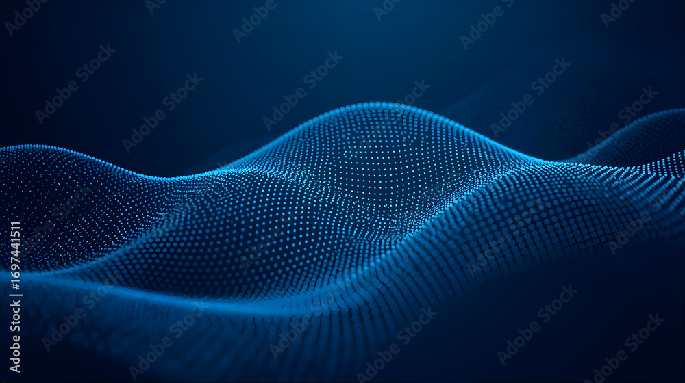 Fototapeta premium Abstract nanotechnology digital wave pattern of blue dots on a dark background.