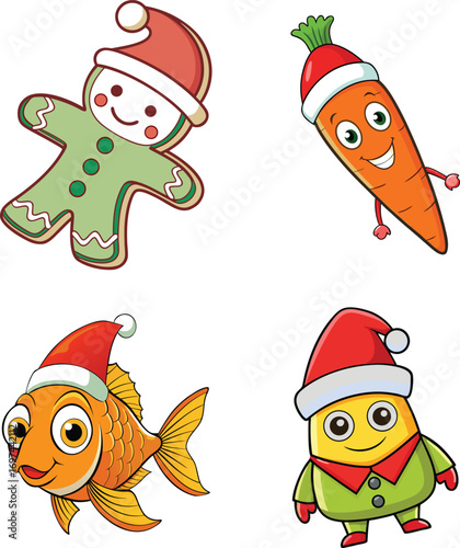  Cute Christmas Characters with Santa Hats