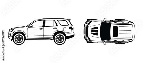SUV Vehicle Side and Top View Vector Illustration