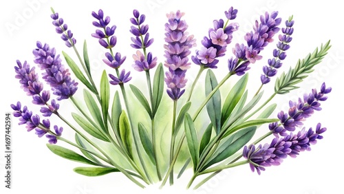 Watercolor Lavender Sprigs With Purple Blooms
