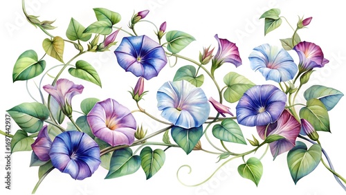 Watercolor Morning Glory Vines With Delicate Blooms