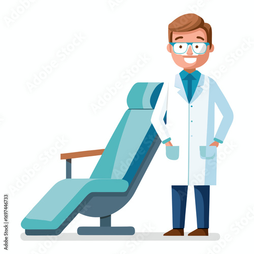 Friendly dentist with dental chair, ready to provide excellent care