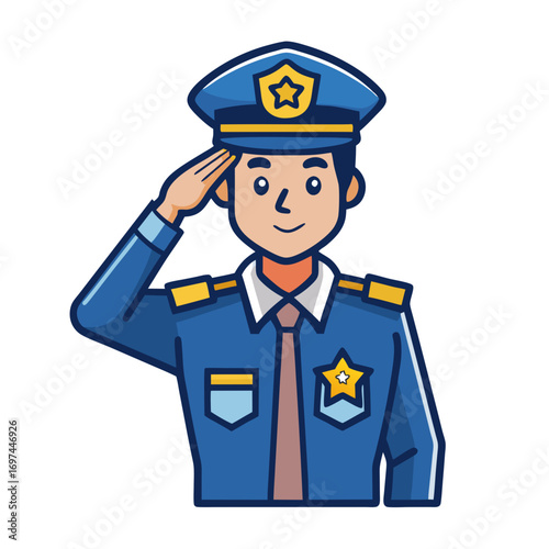 Illustration of a police officer in uniform saluting, , showcasing authority and respect