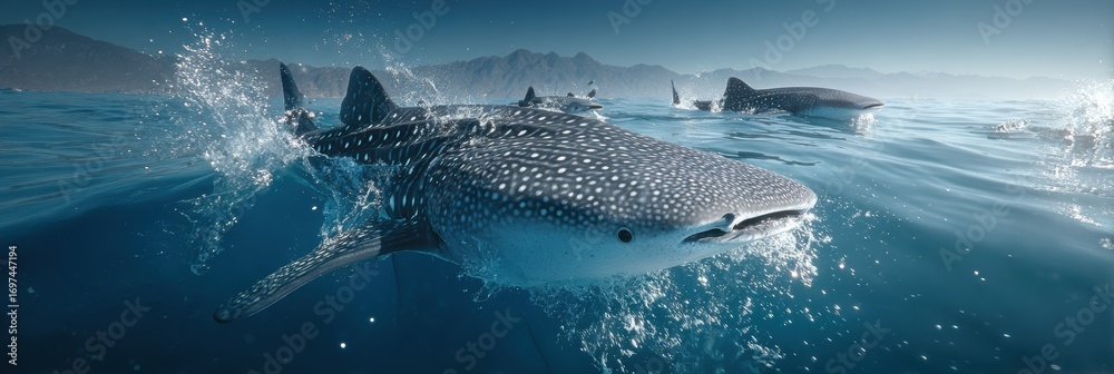 Naklejka premium Premium Authentic Whale Shark and Dolphins Ocean Wildlife Inspiring Marine Conservation Content for Eco Marketing and Social Media Campaigns