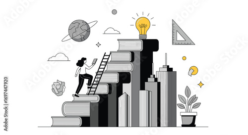 Illustrative concept of continuous learning and intellectual growth leading to personal development and success