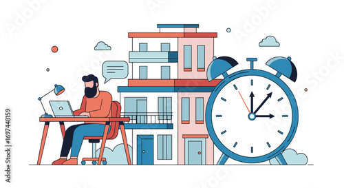 Illustrating the concept of working remotely from home and the importance of time management for productivity
