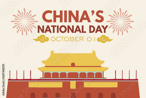 happy China national day background. China’s National Day celebration on October 1st. Flat style vector illustration