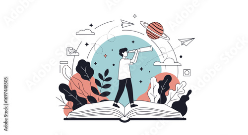 Opening a world of imagination and discovery through reading books and exploring new ideas with a telescope
