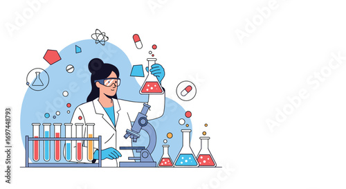 Scientific researcher working in a laboratory with various equipment and experiments ongoing